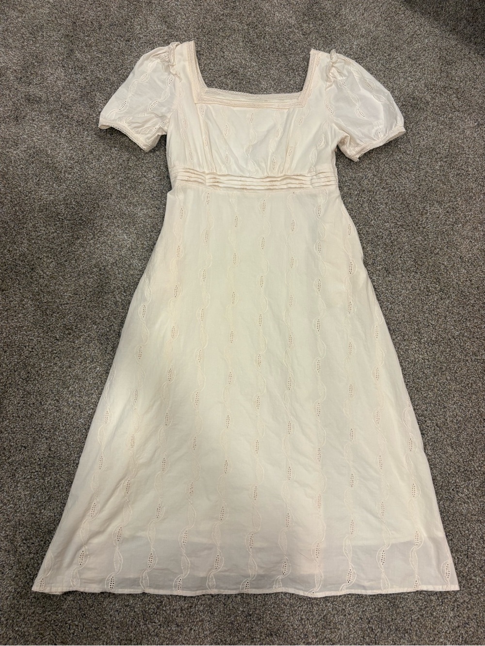Boutique Square Neck Cream Midi Dress with Lace edging